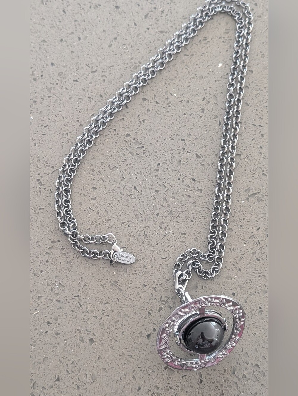 Silver-Tone Orb Pendant Necklace with Black Center - Viviennewestwood Style - Picture 6 of 9